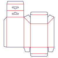 Box with a slanted flap with a hanger - rozkrój